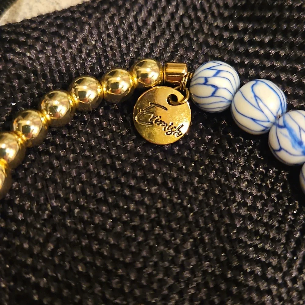 Erimish Gold and Blue Beaded Bracelet - Picture 2 of 2